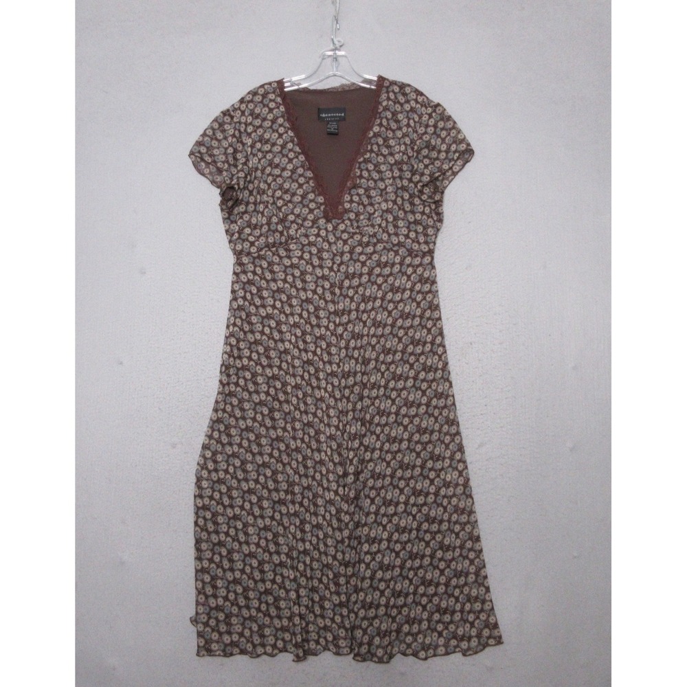 Vintage Y2K Connected Apparel Dress Brown Floral Mesh Lace Trim Boho Whimsigoth